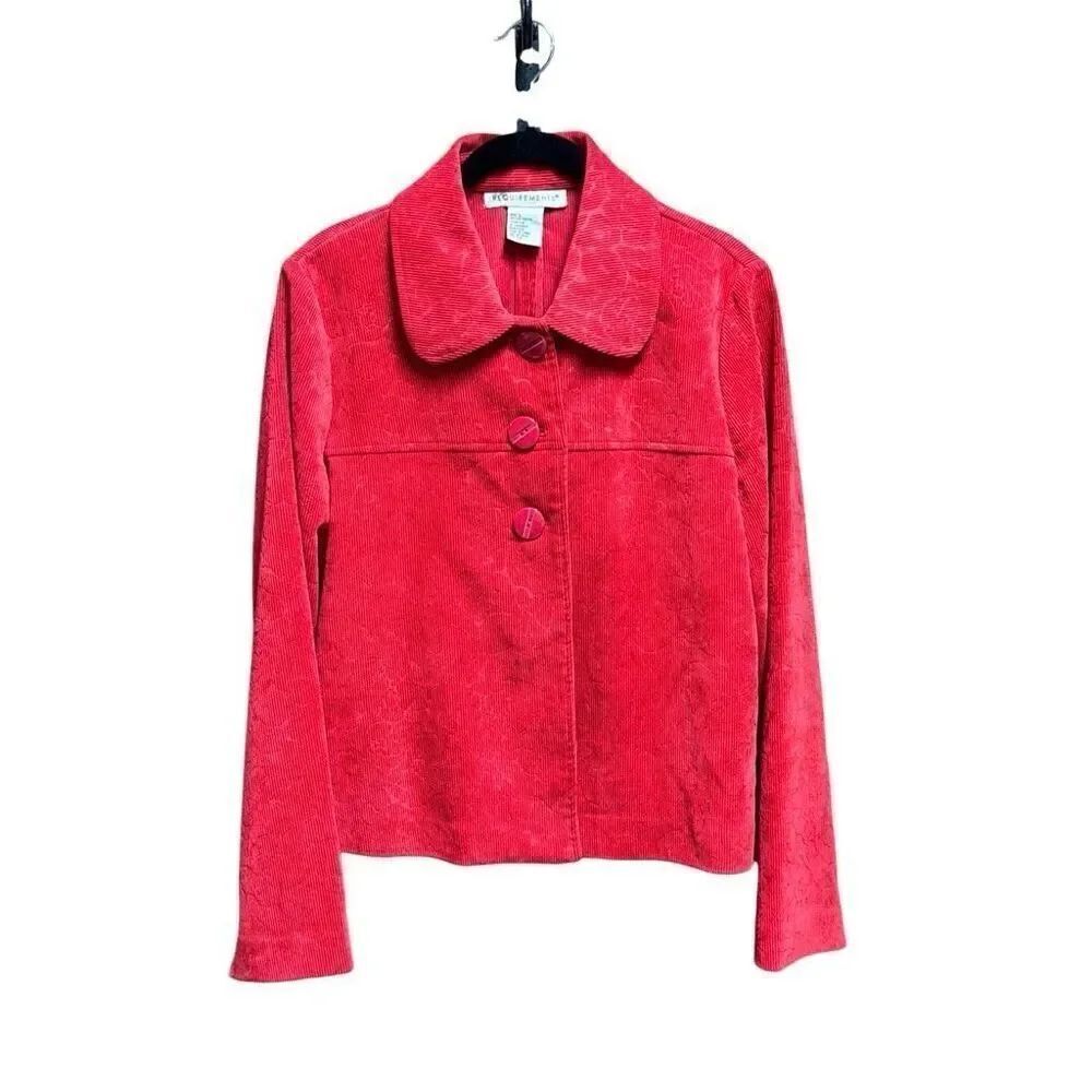 Requirements Women’s Red Floral Design Corduroy Jacket Size Large